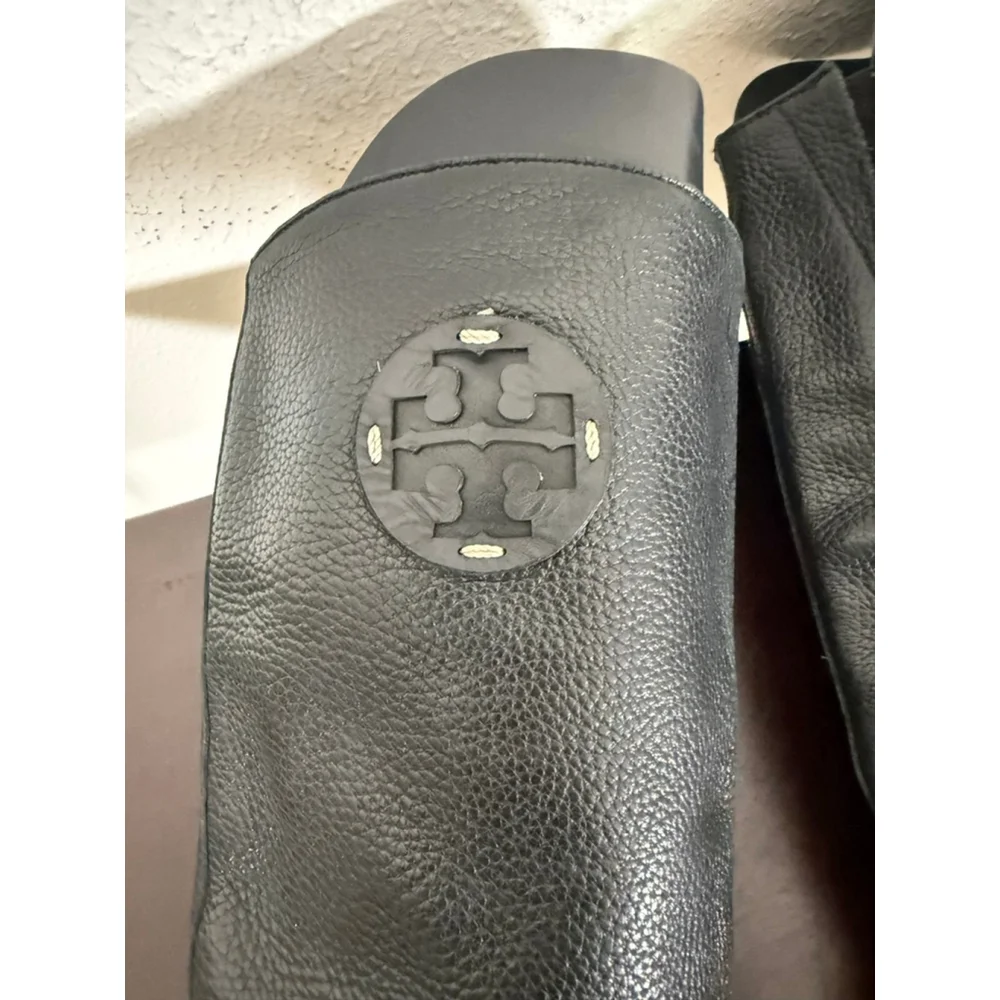 Tory Burch Keaton Pebble Leather Riding Boots Black Sz 7 Luxury Equestrian Chic
